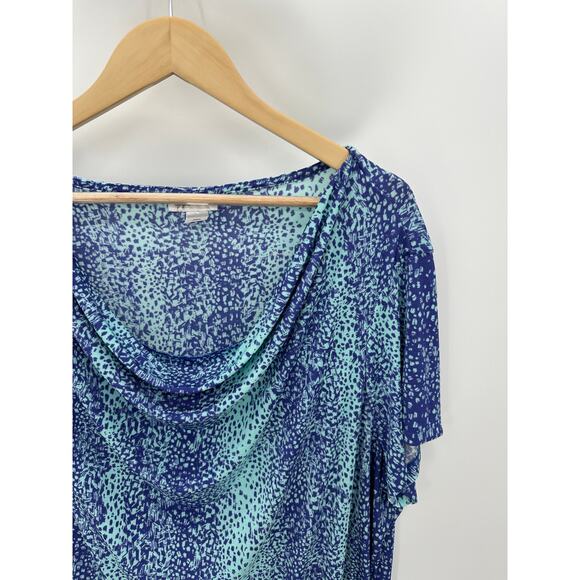 Jaclyn Smith Collection Top Women 3X Blue Purple Printed Short Sleeve Scoop Neck - Picture 3 of 8